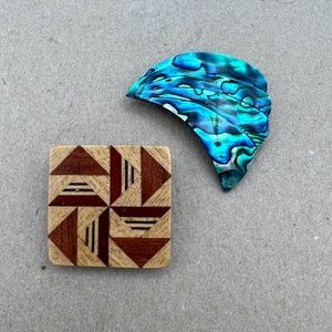 Abalone shell and Wood Marquetry Brooches